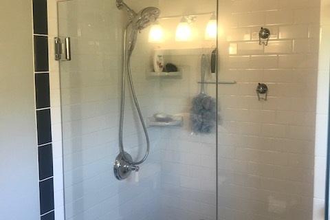 Walk In Shower With Pony Wall Glass Door Subway Tile Eureka Ca Bathroom Remodel Curb Appeal Construction